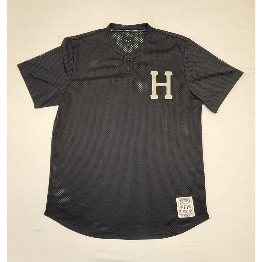 HUF Crackerjack Baseball Jersey Black Size Large‎ Mesh Polyester Streetwear